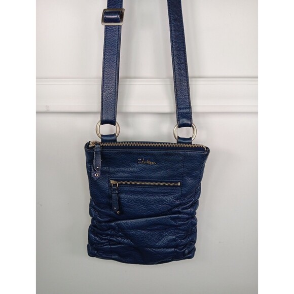 Cole Haan Slouchy Leather Crossbody Bag Navy Blue Zip Pockets Adjustable Strap - Picture 1 of 7